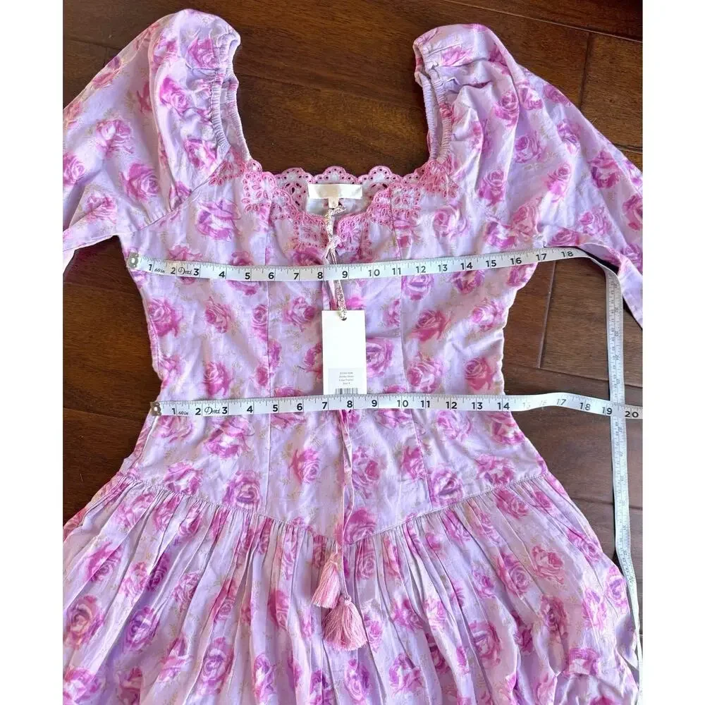 LoveShackFancy Deeba 8 Mini Dress Pink Lilac Fusion Pink Purple Lace Up - Picture 13 of 15